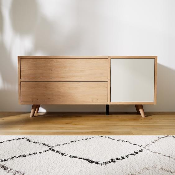 Buffet bas - Effet chêne, design contemporain, avec porte Taupe et tiroir Effet chêne - 115 x 52 x 34 cm