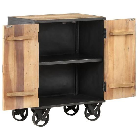 Buffet bas en bois de récupération massif - Marron - 60x35x74 cm - 2 portes - Meuble de salon