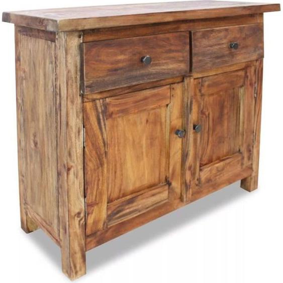 Buffet bas en bois de récupération massif - OVONNI - Vintage - Marron - 2 portes - 2 tiroirs - 75 x 30 x 65 cm