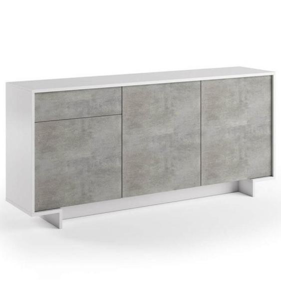 Buffet bas FRIME 3 portes 1 tiroir cadre blanc façade ciment
