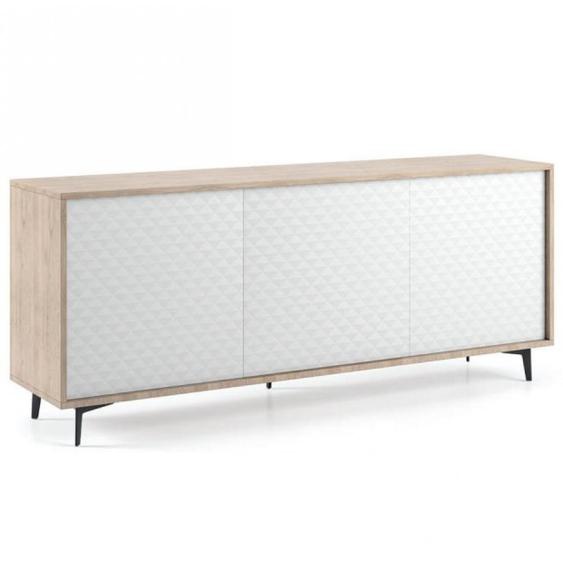 Buffet bas GAMMA 3 portes pieds métal cadre chêne façade 3D blanc