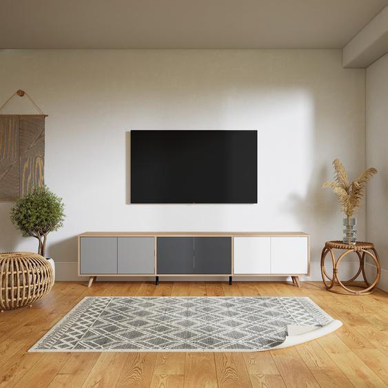 Buffet bas - Gris, pièce de caractère, rangements bas de luxe, avec porte Graphite - 226 x 52 x 34 cm, personnalisable