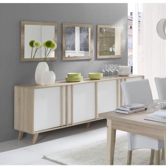 Buffet bas MALMO - MEUBLORAMA - Grand modèle - 4 portes - Chêne clair et blanc