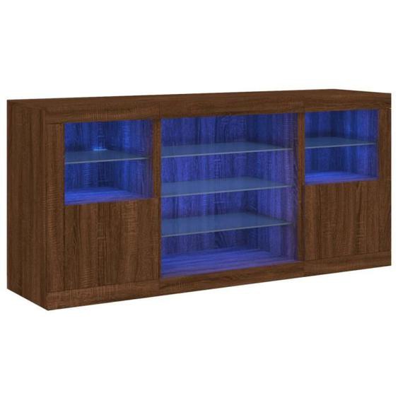 Buffet bas - MARQUE - Chêne marron - Éclairage LED - Rangement spacieux - 142,5x37x67 cm
