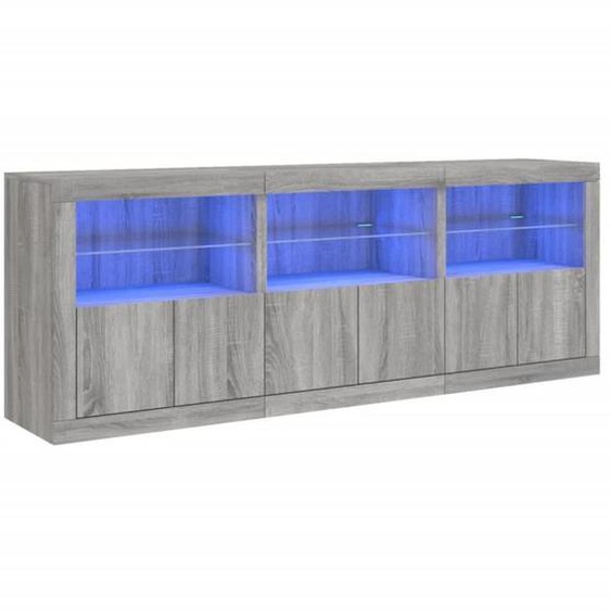 Buffet bas - MARQUE - Sonoma gris - LED RVB - Espace de rangement - Fonction dexposition