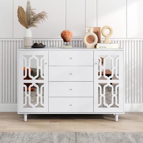 Buffet bas - MISNODE - Blanc - 2 portes - Style Scandinave Moderne - Laqué