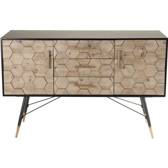 Buffet bas noir 2 portes 3 tiroirs en bois massif - MACABANE
