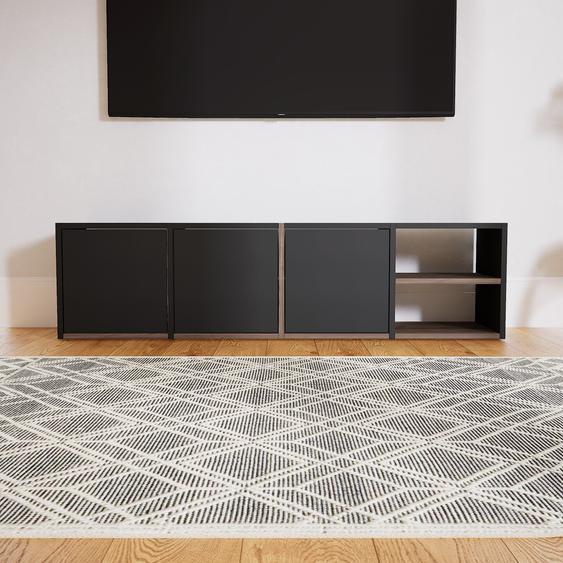 Buffet bas - Noir, pièce de caractère, rangements bas de luxe, avec porte Noir - 156 x 41 x 34 cm, personnalisable