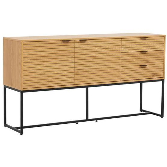 Buffet bas - OVIALA - 160 cm - 2 portes - 3 tiroirs - Métal et mélaminé