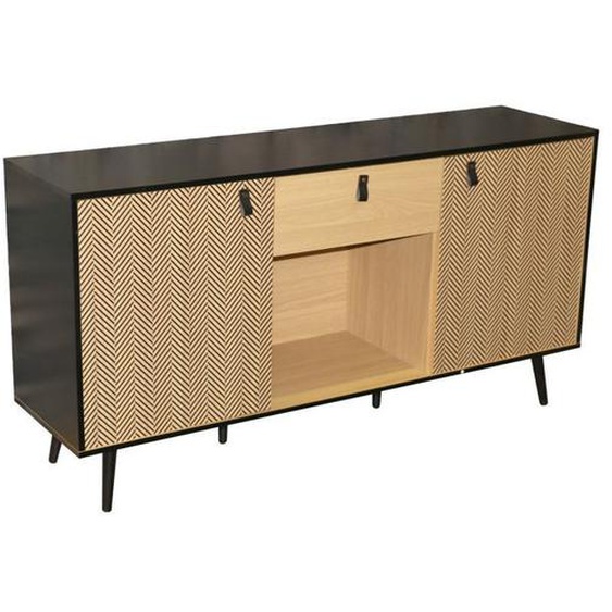 Buffet bas - URBAN LIVING - Arsenal - Poignées cuir - Style scandinave et moderne - Aspect bois