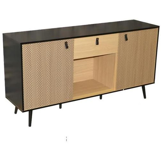 Buffet bas - URBAN LIVING - Arsenal - Poignées cuir - Style scandinave et moderne - Aspect bois