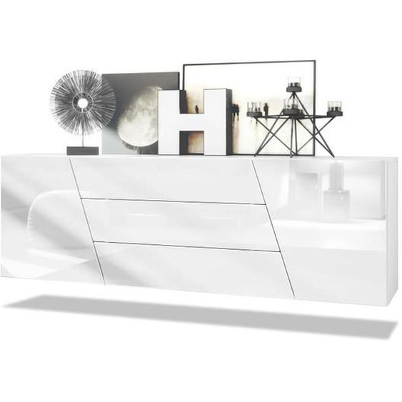 Buffet bas VLADON Houston - 2 portes et 3 tiroirs - Blanc mat et blanc brillant