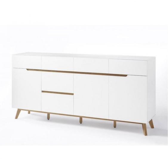 Buffet CACHAN blanc laqué mat 6 tiroirs 3 portes piétement en chêne