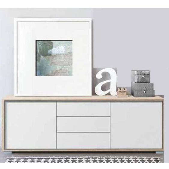 Buffet de 2 portes + 3 tiroirs coloris Chêne Cambrian - Blanc - Longueur 183 x profondeur 35 x hauteur 63 cm
