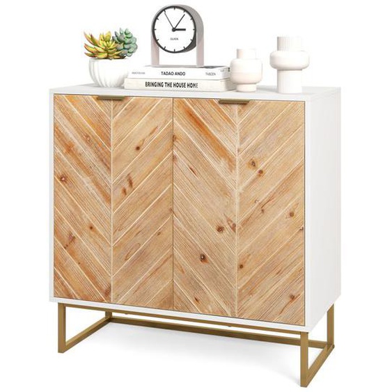 Buffet de Cuisine 80 x 40 x 80 cm COSTWAY, Portes, Pieds en Métal, Meuble de Rangement pour Salon Salle à Manger Entrée, Blanc