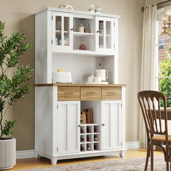 buffet de cuisine,avec éclairage LED et avec tiroirs couleur bois, 106 x 40 x 179,5 cm
