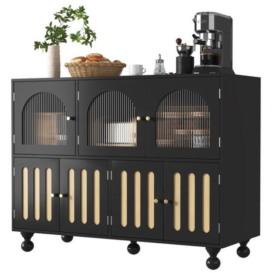 Buffet De Cuisine De 120 Cm Avec 3 Portes En Verre Et Porte En Forme De Touche De Piano - Buffet Moderne - Noir