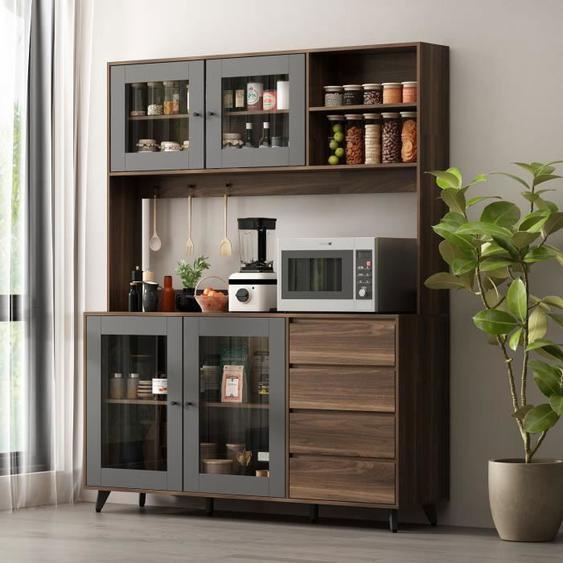 Buffet de cuisine - FUFU&GAGA - Armoire haute avec 4 portes - Marron - 40x160x190cm
