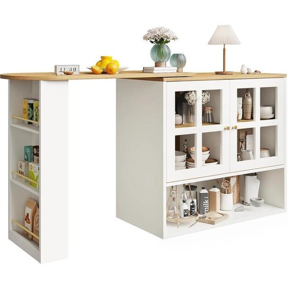 Buffet de rangement, design pivotant à 360°, étagères à plusieurs niveaux, blanc