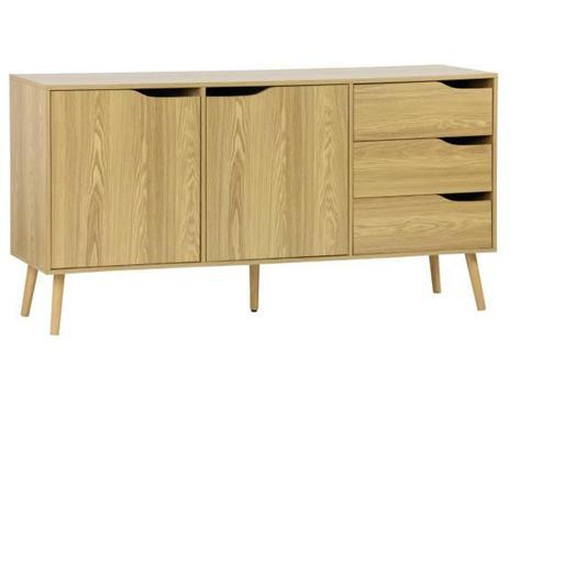 Buffet de rangement scandinave. buffet haut. vaisselier. 2 portes. 3 tiroirs. effet frêne. 160cm