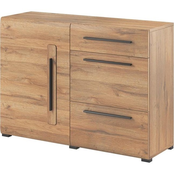 Buffet design 120cm. Collection BREDA une porte et trois tiroirs. Coloris chêne.