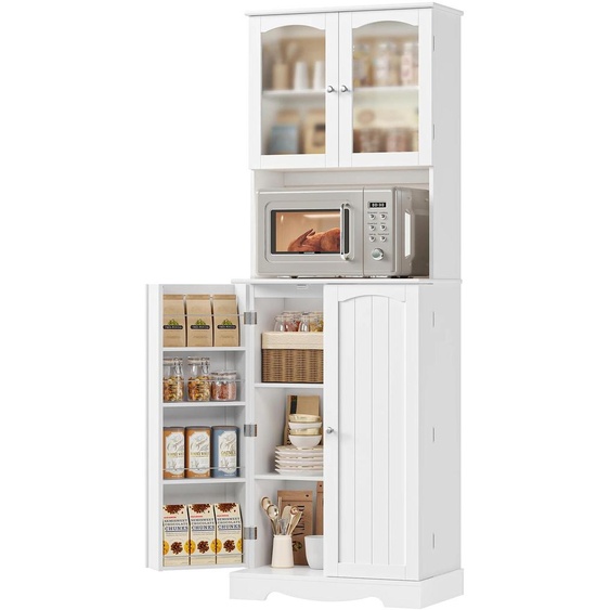 Buffet dintérieur - Armoire de cuisine haute - 181 cm, modèle autoportant - Étagère pour micro-ondes - 8 portes - En MDF laqué - Blanc