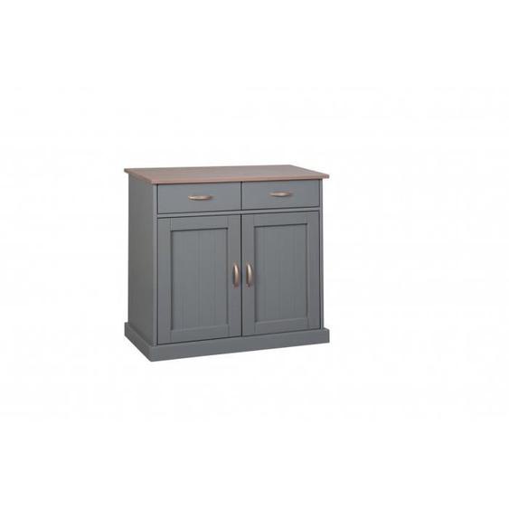 Buffet en pin massif gris avec 2 portes et 2 tiroirs - DMORA - 90x45x86 cm