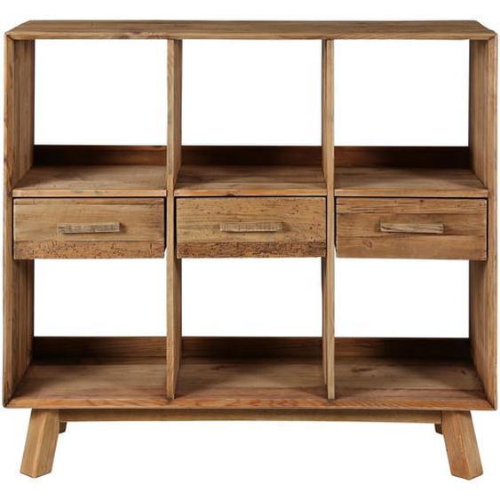 Buffet en pin massif recyclé 6 niches et 3 tiroirs