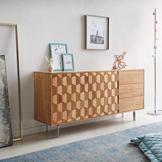 Buffet Fevo 145 cm acacia nature 2 portes 3 tiroirs Pied-L, Buffets