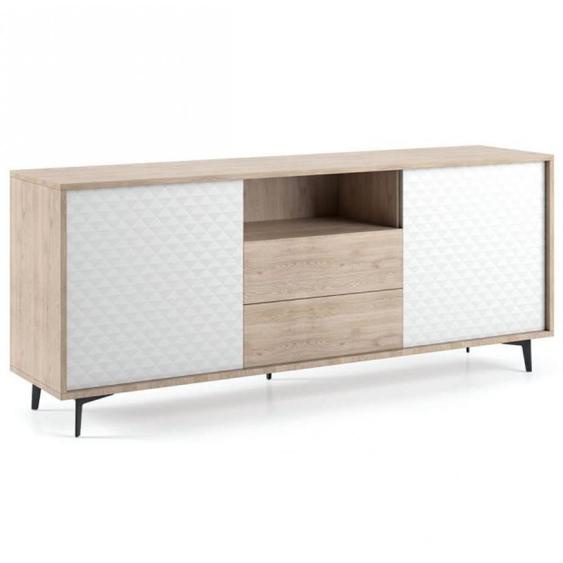 Buffet GAMMA 2 portes 2 tiroirs 1 compartiment pieds métal cadre chêne façade blanc chêne