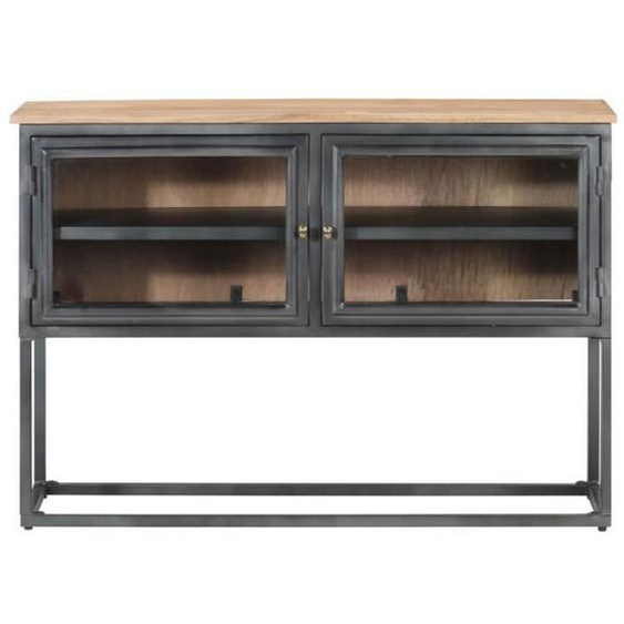 Buffet Gris - Bois dacacia massif - 100x30x70 cm - Meuble de salon - 2 portes - Buffet bas