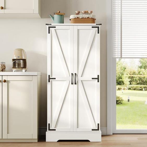 Buffet haut 60x35x128cm Buffet de cuisine Meuble de rangement salon avec 2 portes 4 compartiments étagères réglables - blanc