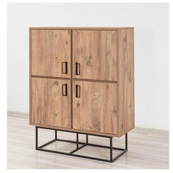 Buffet haut BOBOCHIC KOHI - Marron - Cadre en métal - 4 portes - Rangements fonctionnels