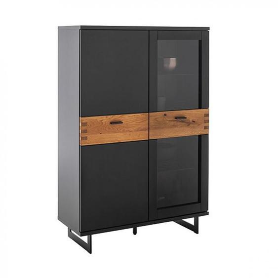 Buffet Haut CASONI 2 portes Laqué gris noir chêne sauvage huilé