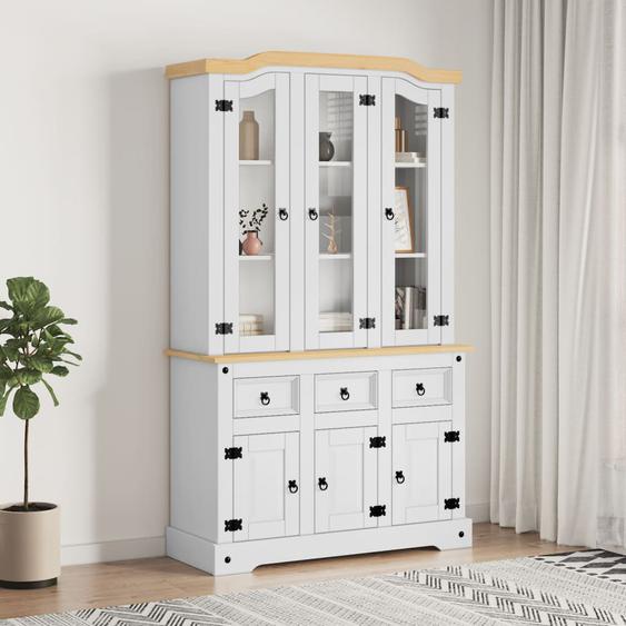 Buffet haut Corona blanc 112x43x196 cm bois massif de pin
