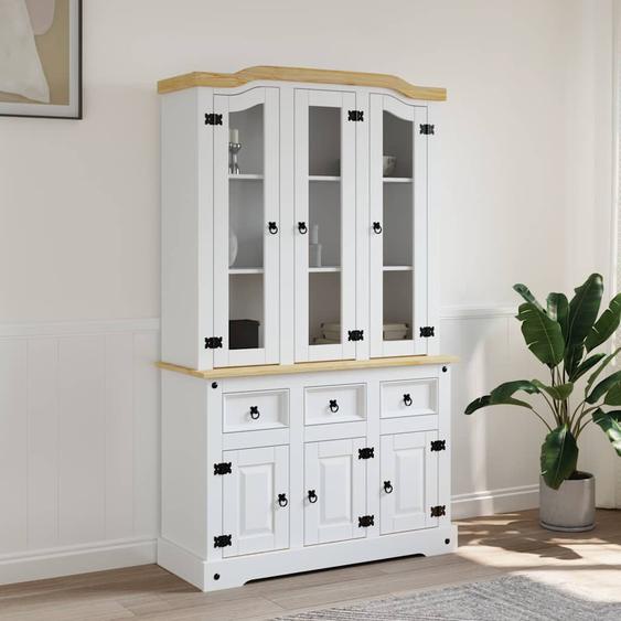 Buffet haut Corona blanc 112x43x196 cm bois massif pin mexicain