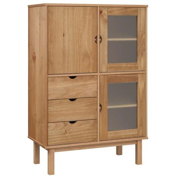 Buffet haut en bois massif de pin - OMABETA - Blanc - 3 portes - 1 tiroir - 85x43x125 cm