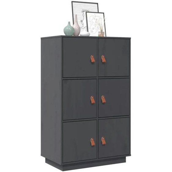 Buffet haut Gris 67x40x108,5 cm Bois massif de pin