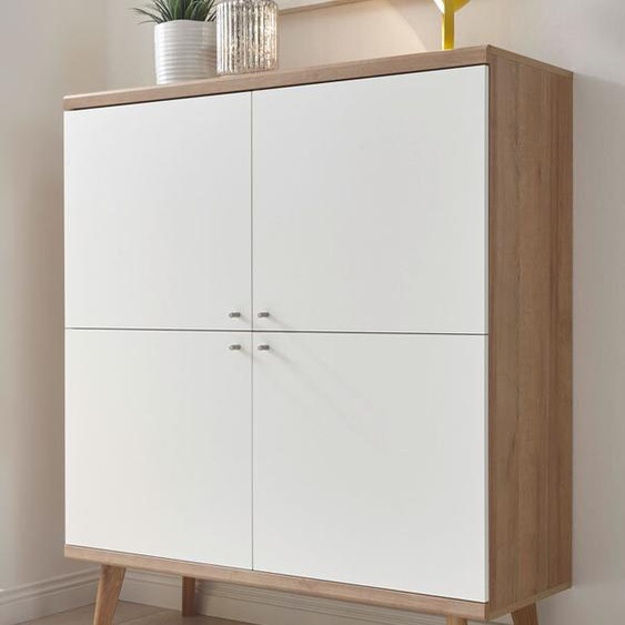 Buffet haut Merle 107 cm, chêne Riviera / blanc mat, commode de salon