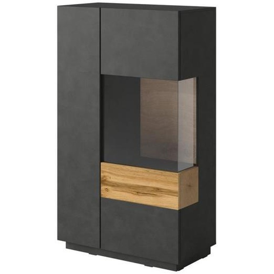 Buffet haut - MEUBLORAMA - KILES - 2 portes - Gris anthracite et chêne