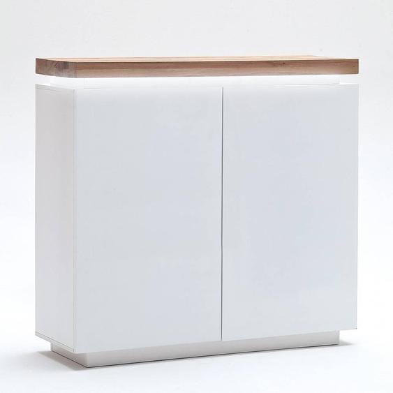 Buffet haut ROMINA 2 portes laqué blanc mat plateau chêne noueux huilé