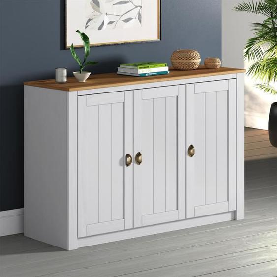 Buffet - IDIMEX - BOLTON - 3 portes - Pin massif - Blanc et brun