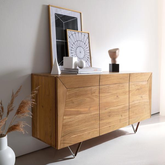 Buffet Kayu 145x40x70 cm acacia naturel 3 portes pied en V, Buffets