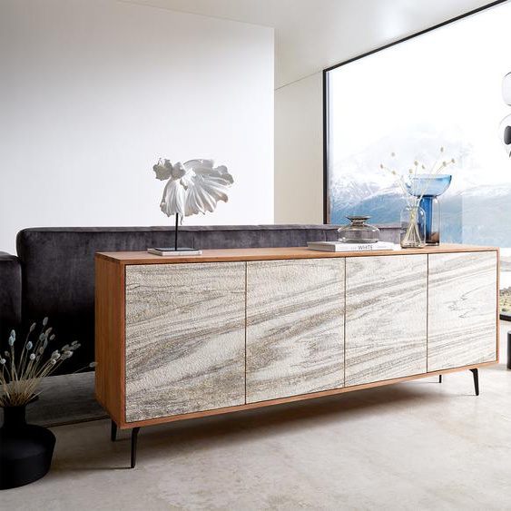 buffet Kleo 175 cm acacia naturel 4 portes pieds angulaires métal noir, Buffets