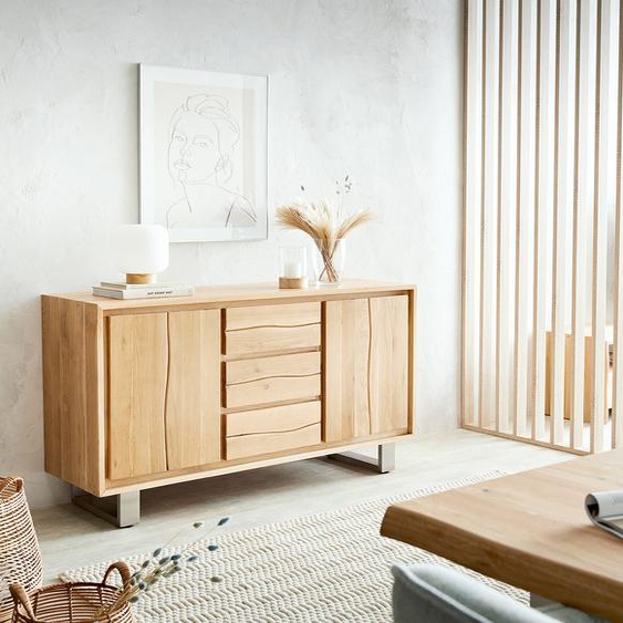 Buffet Live-Edge 150 cm chêne naturel 3 tiroirs 2 portes, Buffets, Baumkantenmöbel, Massivholzmöbel, Massivholz