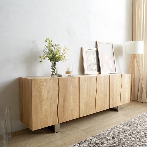 Buffet Live-Edge 220 cm Chêne naturel massif 6 portes, Buffets, Baumkantenmöbel, Massivholzmöbel, Massivholz
