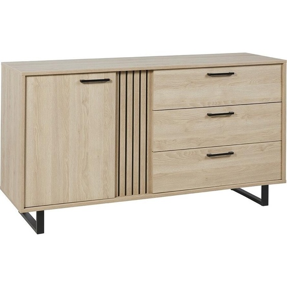 Buffet LOFT 165 cm – Chêne clair – 1 porte, 3 tiroirs – Pieds métal style scandinave