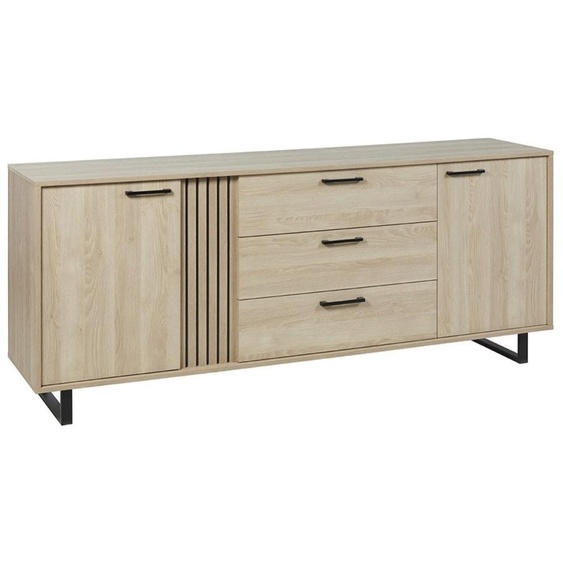Buffet LOFT 220 cm 2 portes 3 tiroirs chêne clair avec structure en métal
