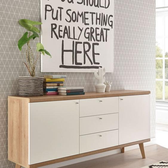 Buffet Merle 160 cm, chêne Riviera / blanc mat, commode de salon