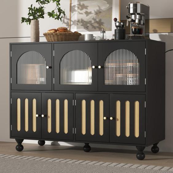 Buffet Moderne Avec Porte En Verre Changhong, Porte En Forme De Touche De Piano - Pieds Ronds - Armoire De Rangement Élégante -